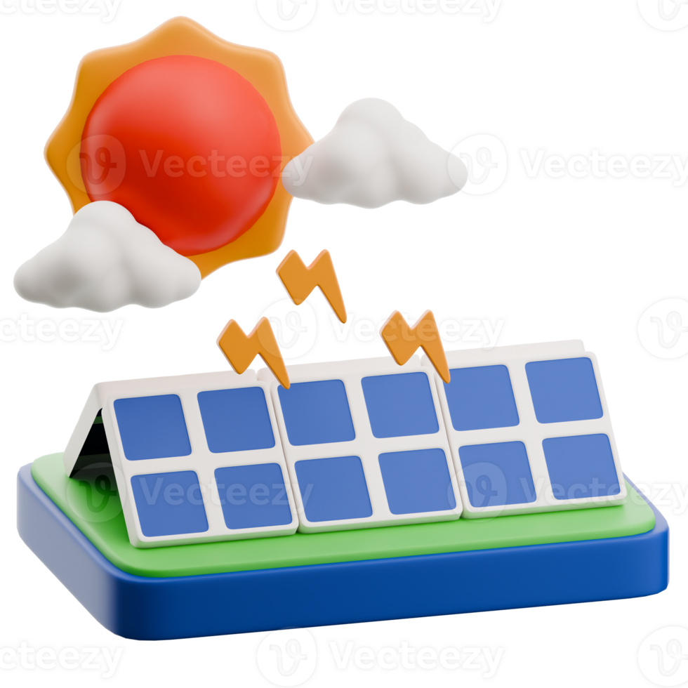 Solar panel with sun and clouds png