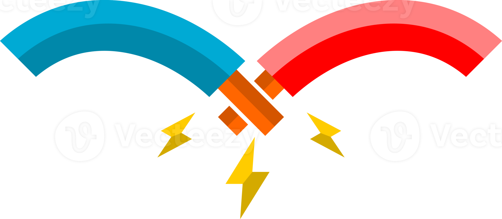 Blue and red broken electric cable wire short circuit icon png