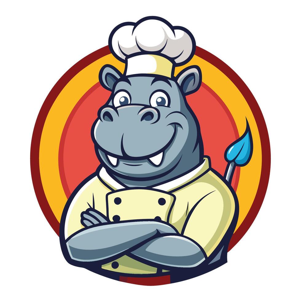 Cartoon Illustration of a Friendly Hippo Chef Character in a Chef s Hat vector