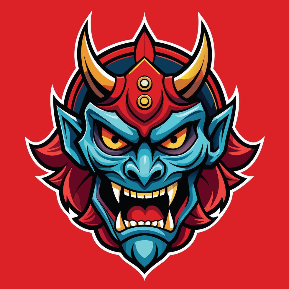 Fierce and Intriguing Illustration of an Oni Mask Mascot Cartoon vector