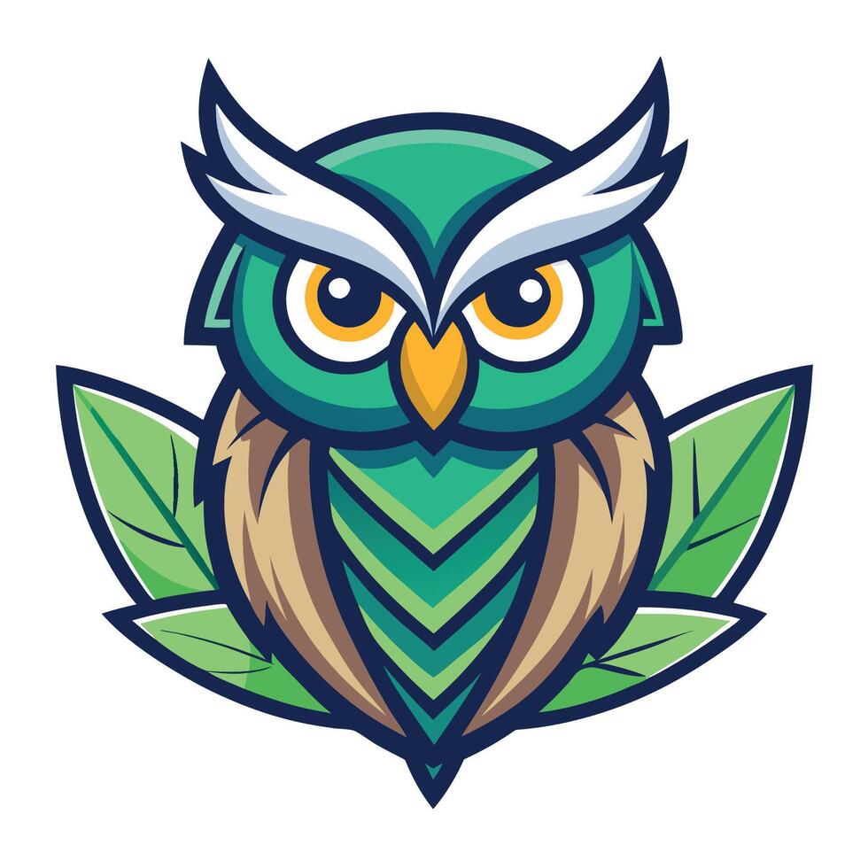 Cute Cartoon Mascot Owl Holding a Leaf with Illustration Style vector