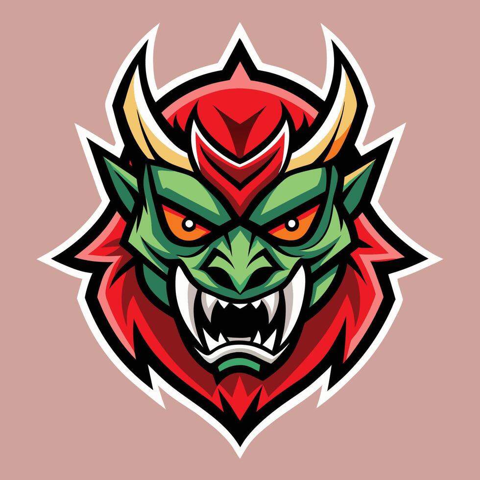 Red Devil Oni Mask Mascot Logo Strength and Honor vector