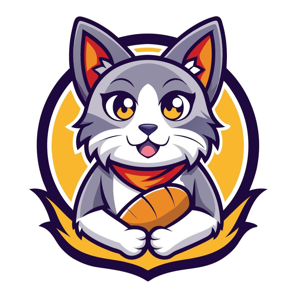 Illustration of a Bread Cat Mascot with a Simplified Design vector