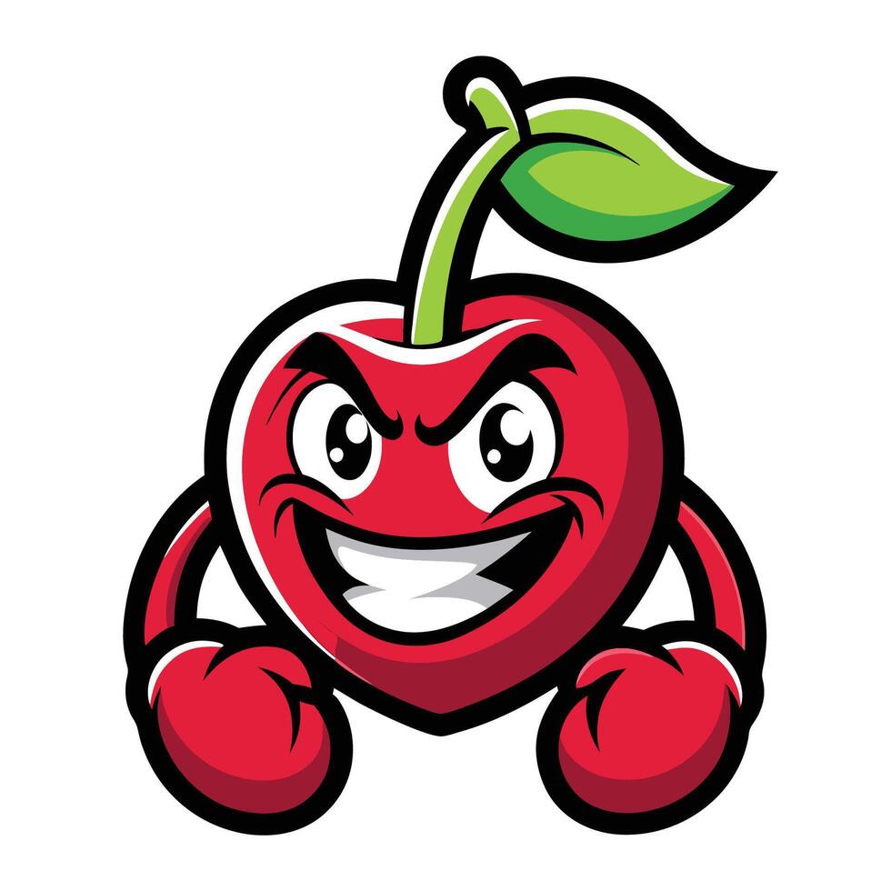Cute Logo Illustration of a Cherry Cartoon Character with a Smiling Expression vector