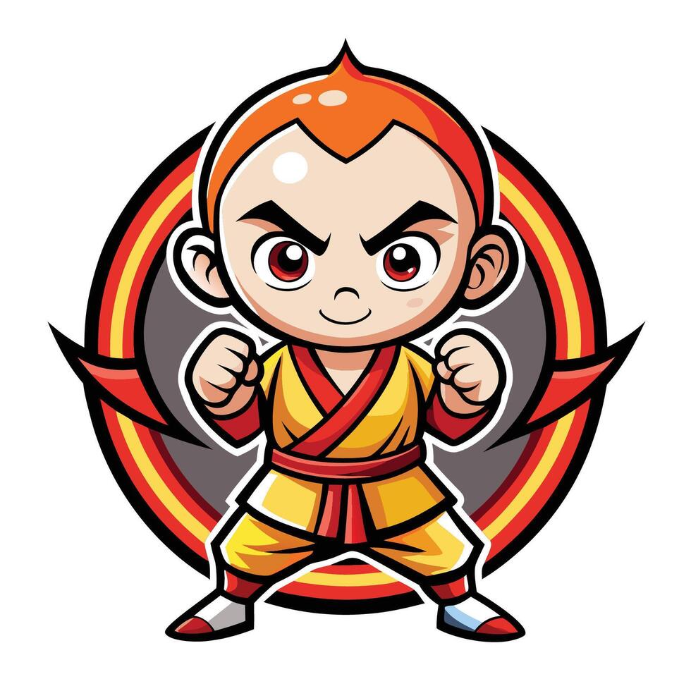 Adorable Little Shaolin Mascot and Logo Illustration for Your Martial Arts Brand vector