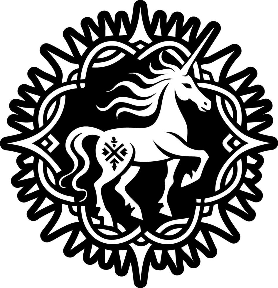 A filled style icon of unicorn symbol tattoo vector