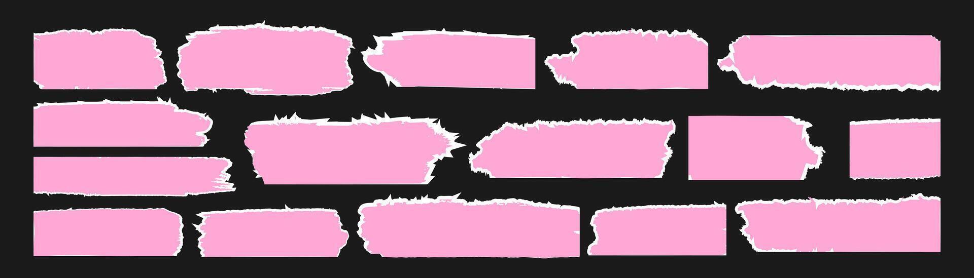 Various pieces of rumpled pink paper with torn edges arranged on a dark background showcasing textured surfaces and uneven shapes vector