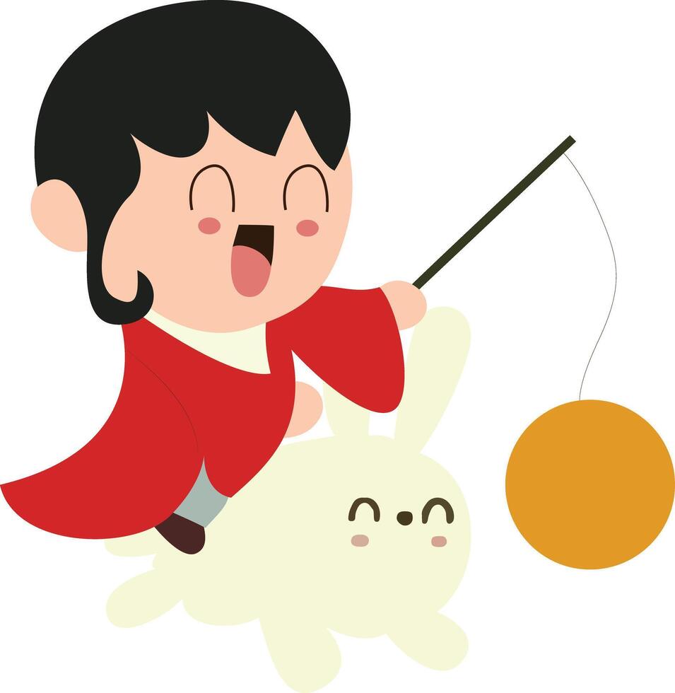 Mid Autumn festival, Child Riding Jade Rabbit Lantern Festival vector