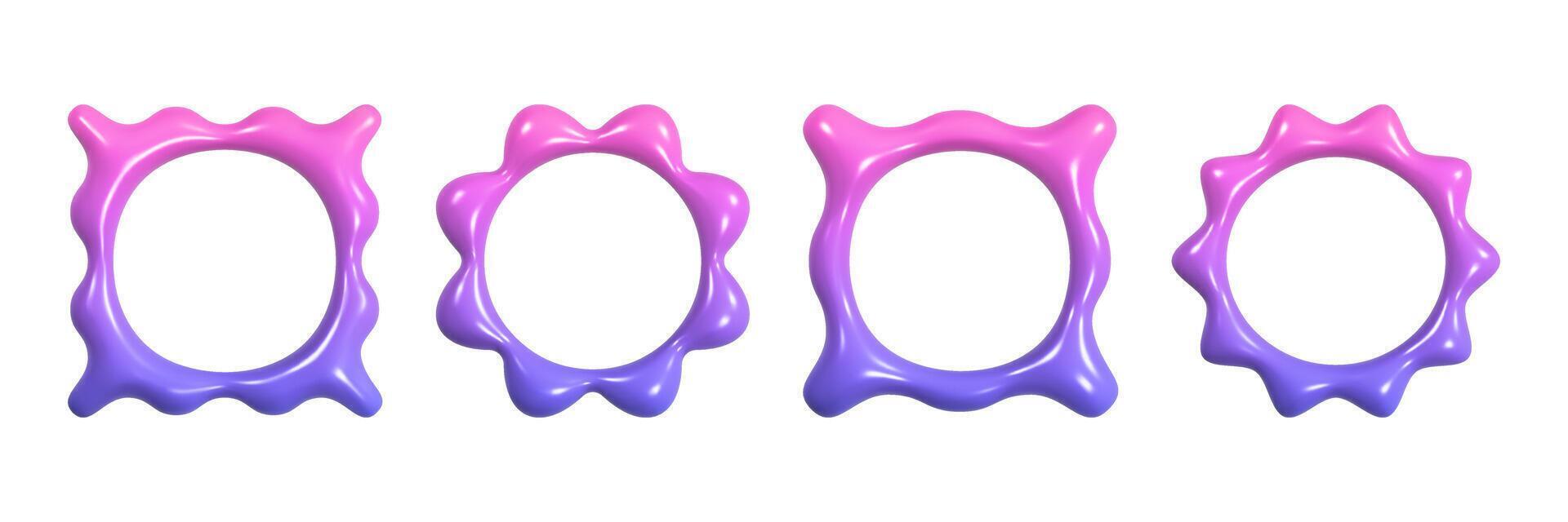 Square wavy 3D frames with a smooth gradient transition from blue to pink demonstrate a bright and playful aesthetic suitable for a variety of creative projects. vector