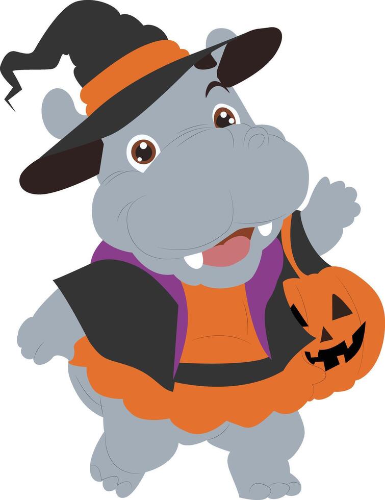 Cute Hippo Halloween Witch vector