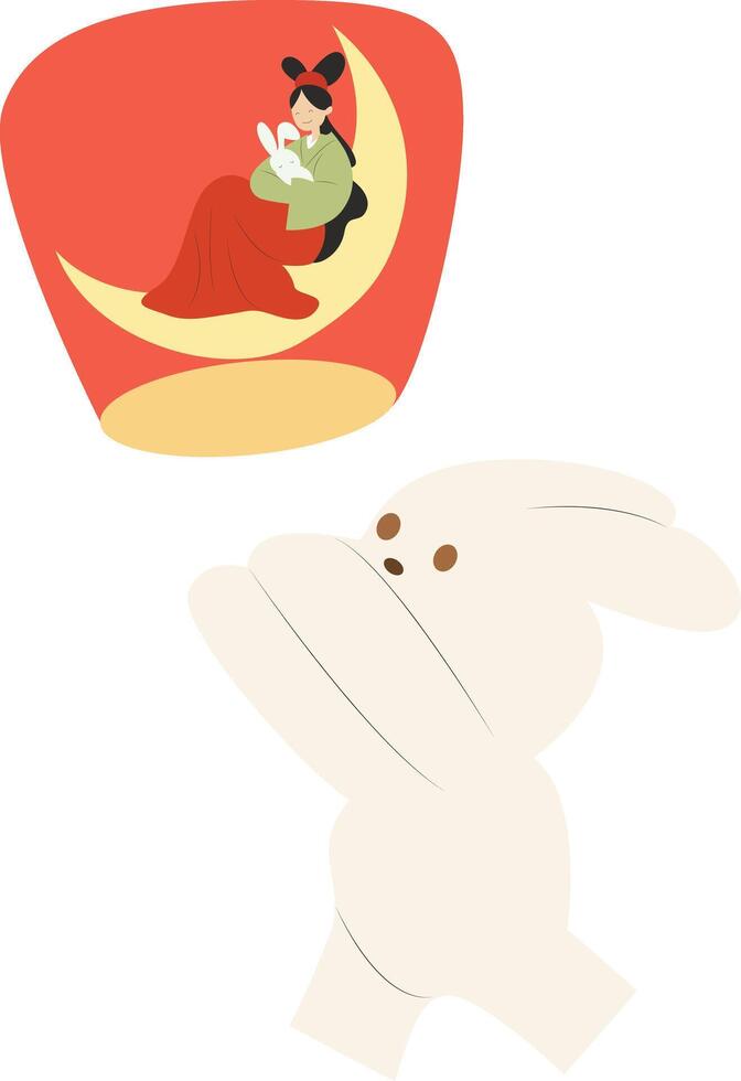 Dragon Boat, Food Zongzi, Moon Rabbit Mid-Autumn Festival Scene vector