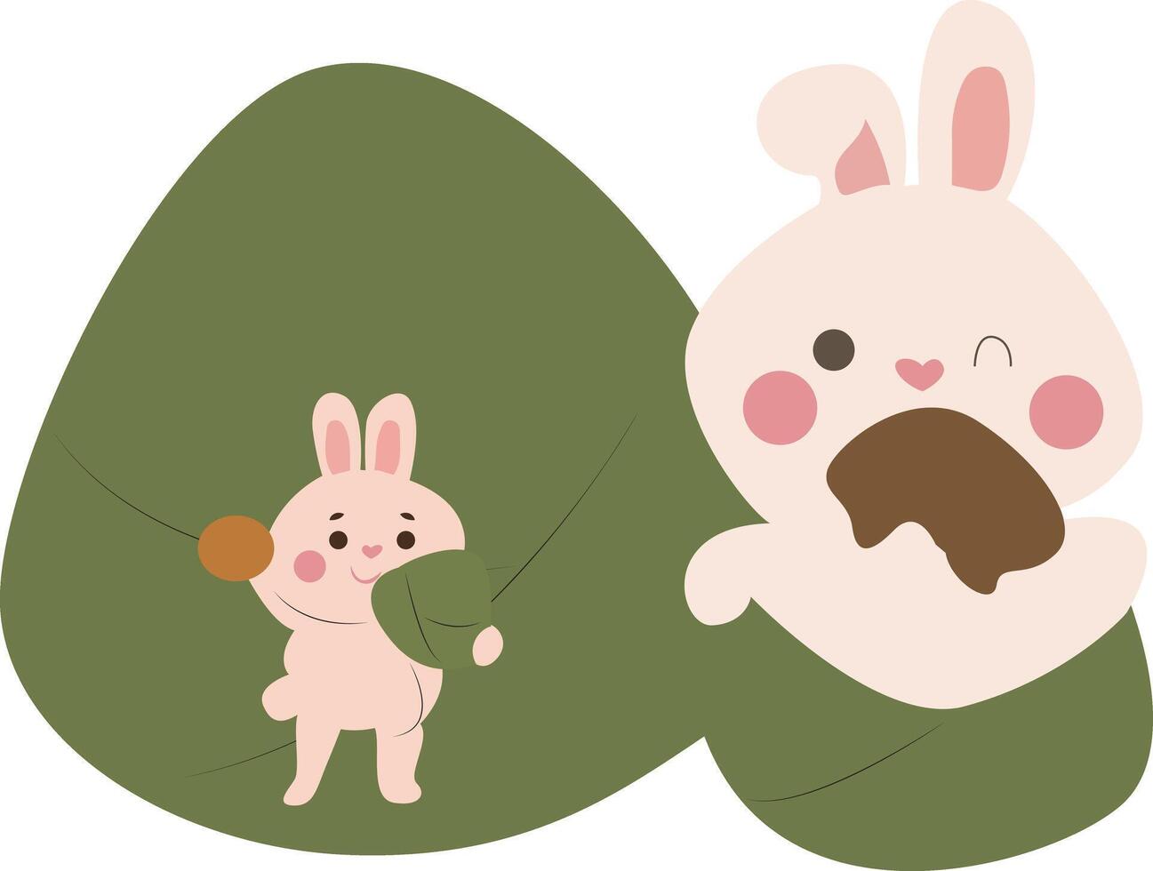 Cute Rabbits Enjoying Tasty Zongzi and Dragon Boats vector