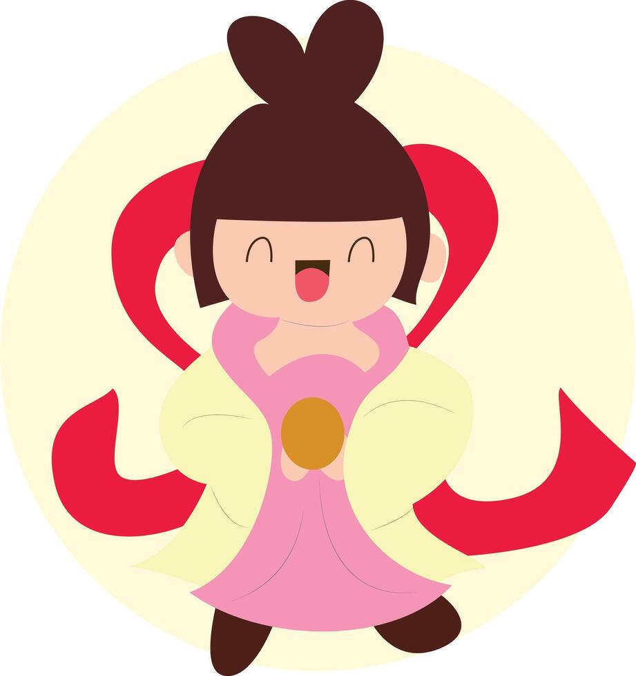 Mid Autumn festival, Happy Girl Holding Mooncake Cartoon vector
