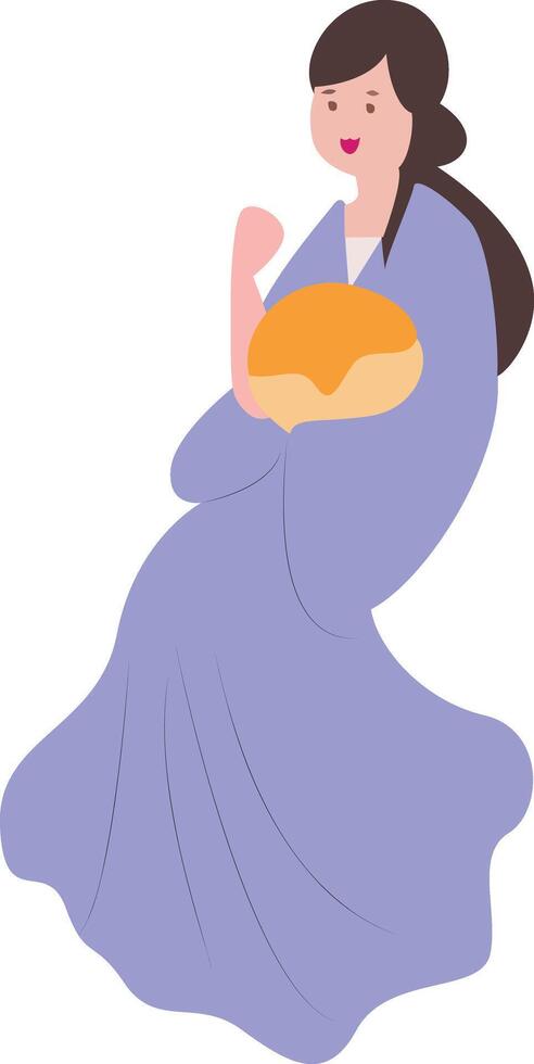 Mid Autumn festival, Woman Holding Bread Purple Dress Cartoon vector
