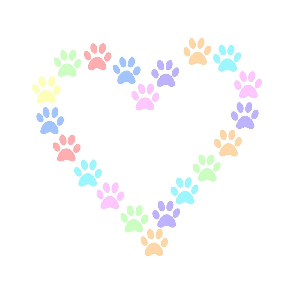 Heart Shape Made of Colorful Paw Prints for Pet Lovers vector
