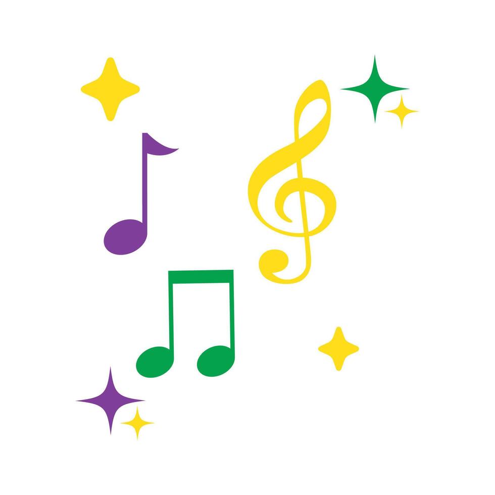 Festive Mardi Gras Musical Notes with Sparkling Accents vector
