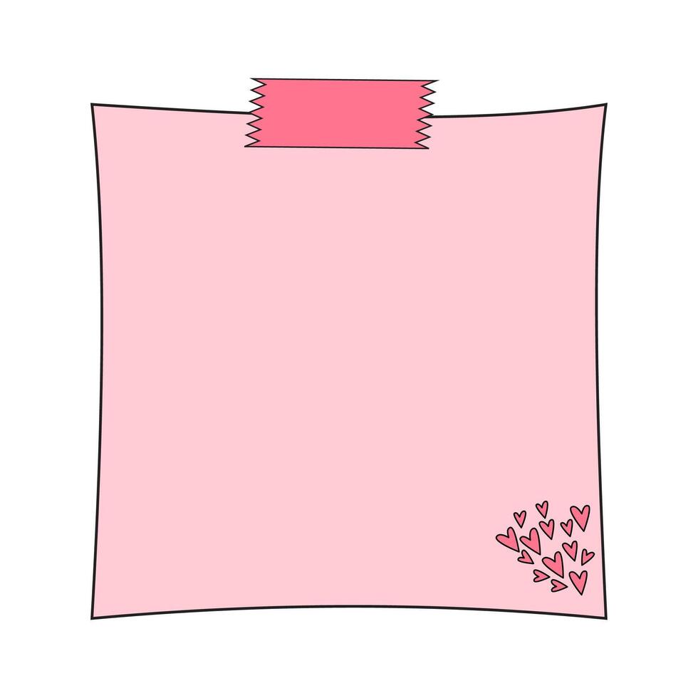 Pink Sticky Note with Hearts for Cute Messages and Reminders vector