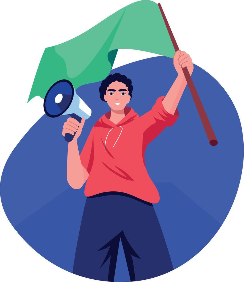 A character holding a protest flag, flat style illustration vector