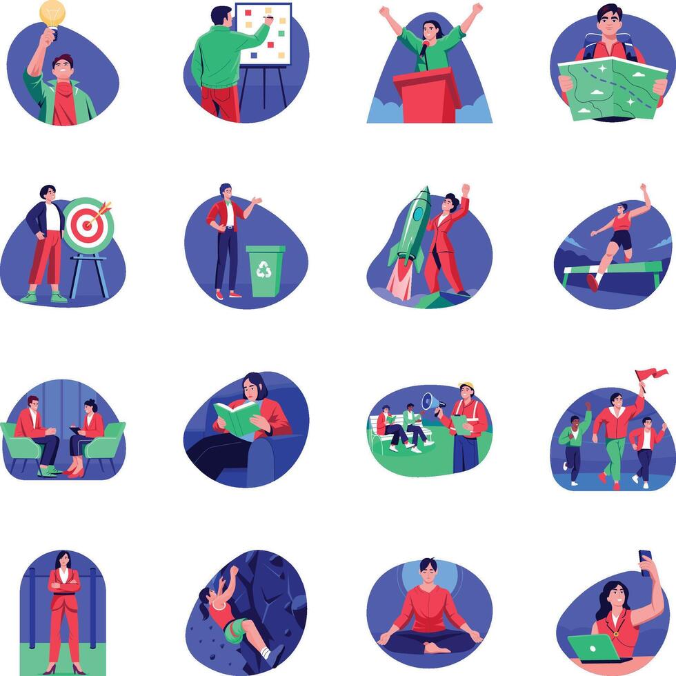 Collection of Flat Style Young Leaders Illustrations vector