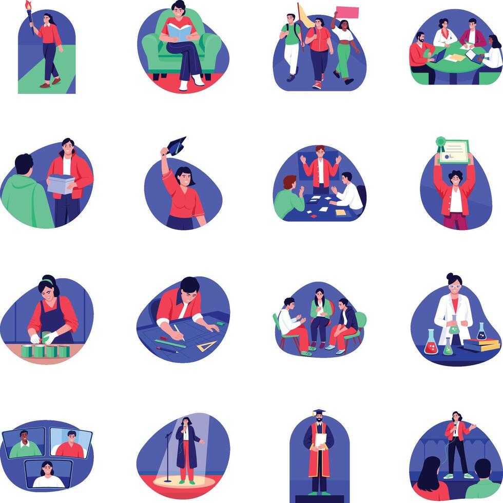 Collection of Leadership Skills Flat Illustrations vector