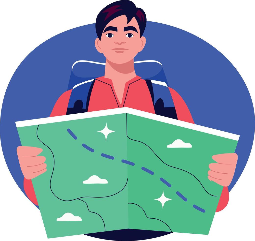 Flat illustration of a young leader holding a map vector