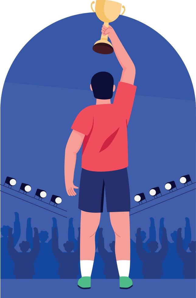 A character holding a trophy showing achievement, flat illustration vector