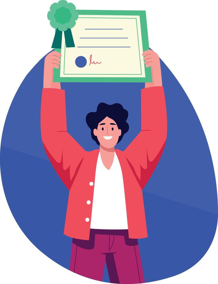 A character holding a certificate, flat style illustration vector