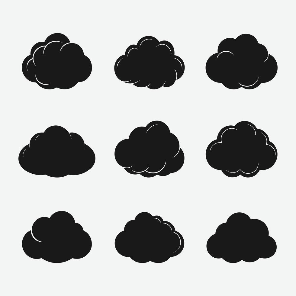 Cloud Icon Bundle. Set of Various Black Cloud Shapes Vectors Icon. Collection of Black Cloud Silhouettes in Different Styles.
