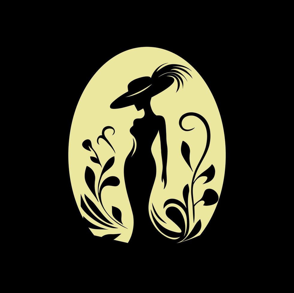 Elegant Lady Silhouette with Floral Ornament. Fashion and Beauty Art vector