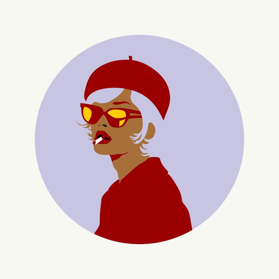 Stylish Retro Woman with Beret and Sunglasses vector