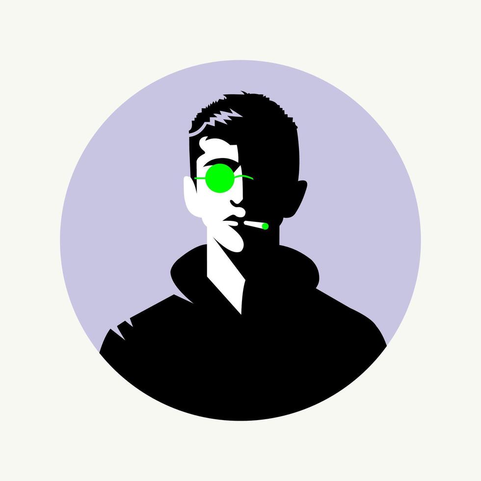 Cool Cyberpunk Man with Green Glasses and Cigarette vector
