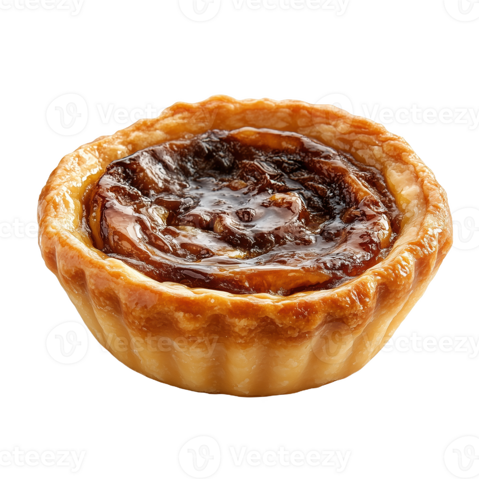 Isolated Canadian butter tart with a rich brown filling and flaky crust png