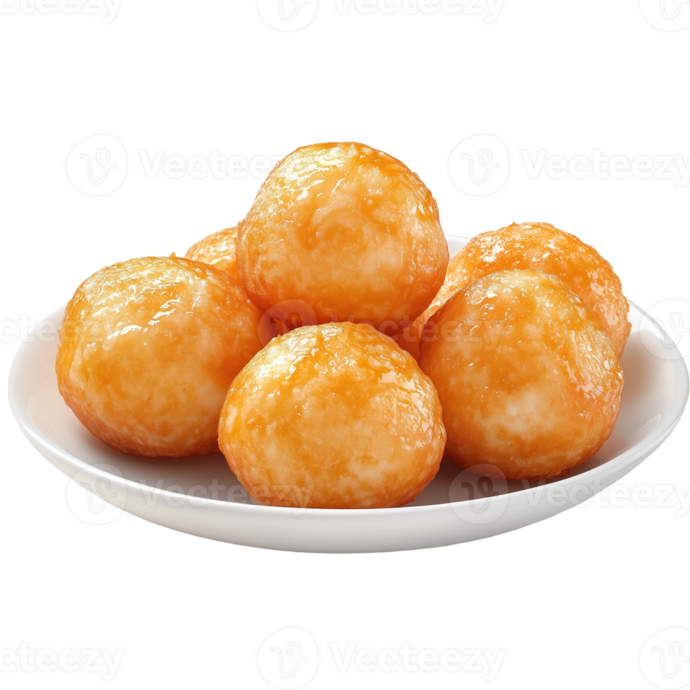 Delicious Greek loukoumades served on a white plate ready for enjoyment png