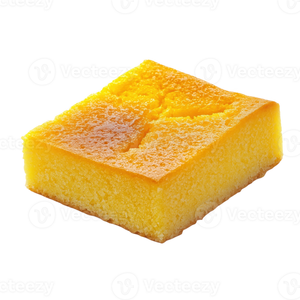 Isolated Burmese semolina dessert with a golden yellow surface and soft texture png