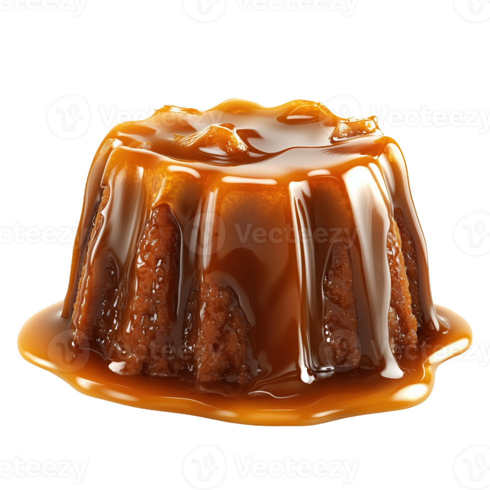 Delightful British sticky pudding served with rich caramel sauce for dessert png