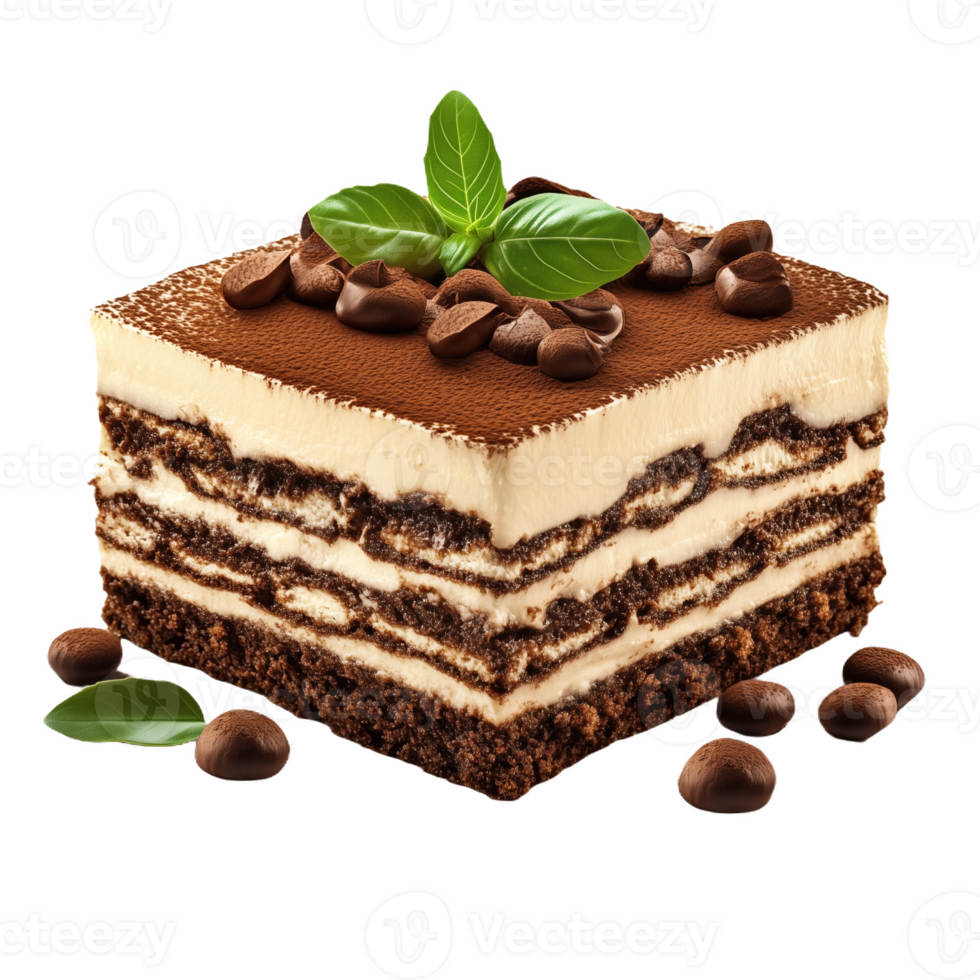 Indulging in a detailed realistic Italian tiramisu with rich layers of flavor png