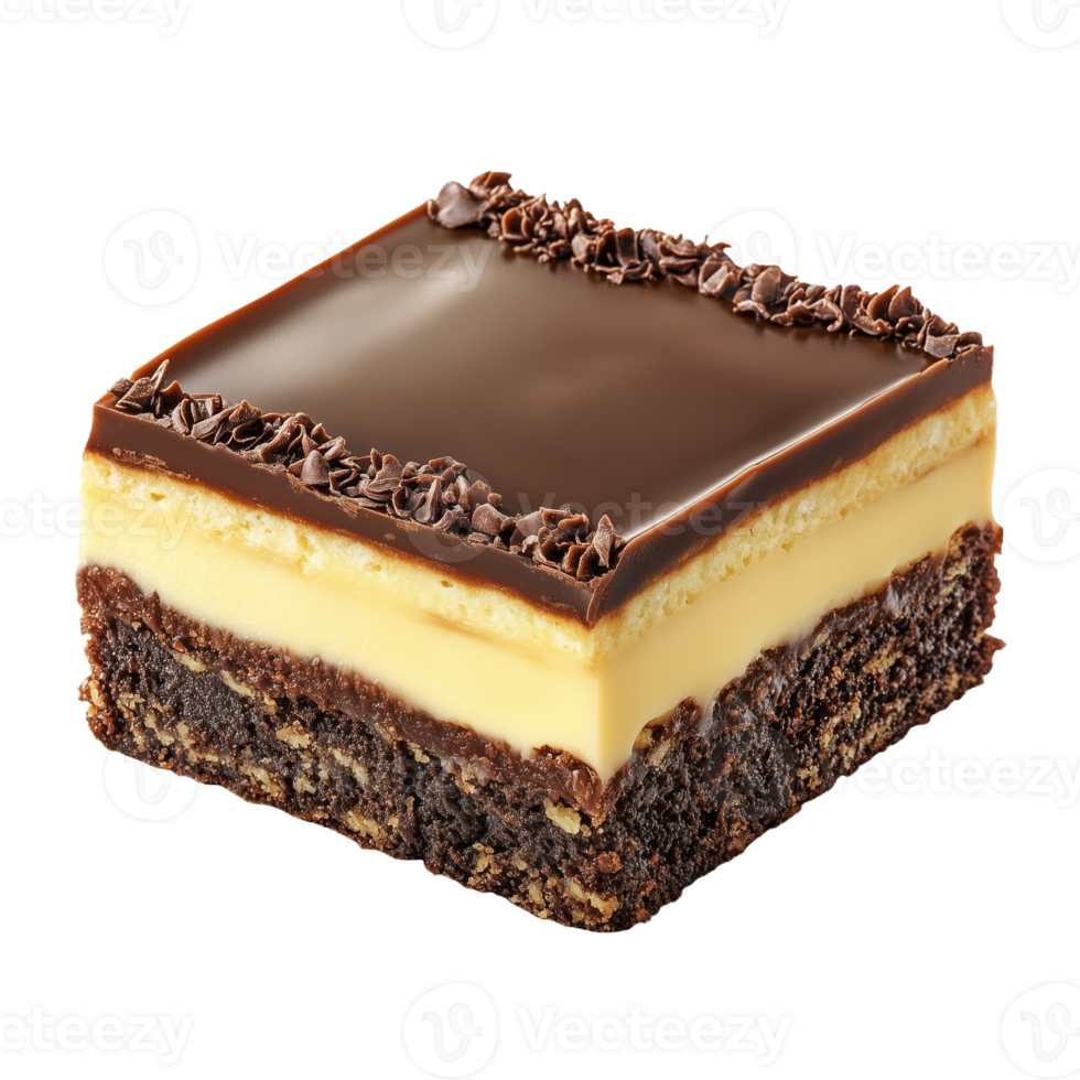 Delicious Nanaimo bar with rich chocolate and creamy filling in vibrant colors png
