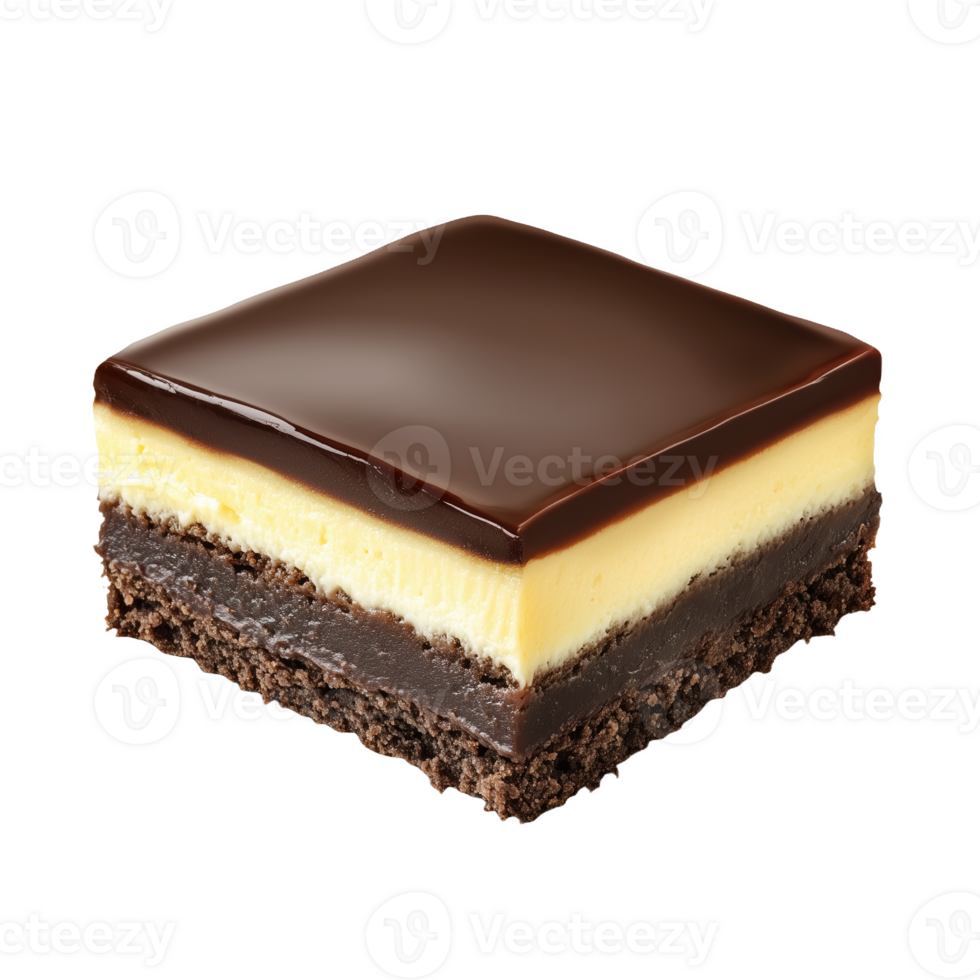 Enjoying a classic Nanaimo bar with layers of chocolate cream and crumb png