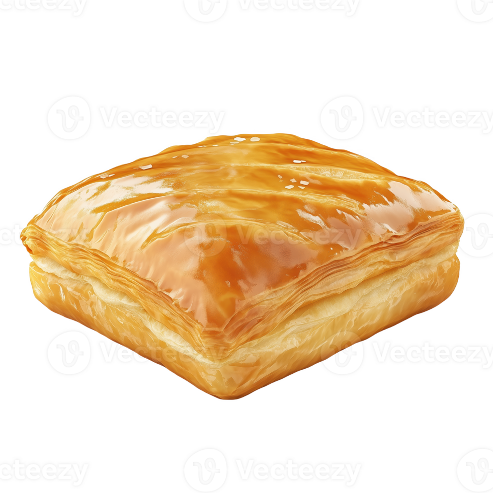 Isolated Armenian gata pastry showcasing rich layers and golden sheen in natural light png