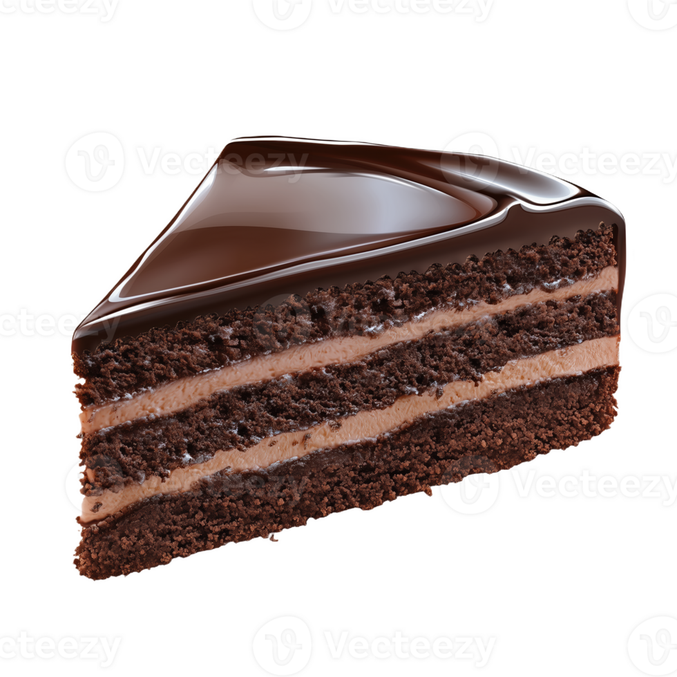 Delicious detailed realistic Austrian chocolate cake slice with glossy frosting png