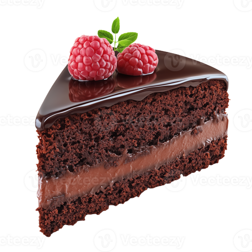 Delicious layered Austrian chocolate cake topped with fresh raspberries png