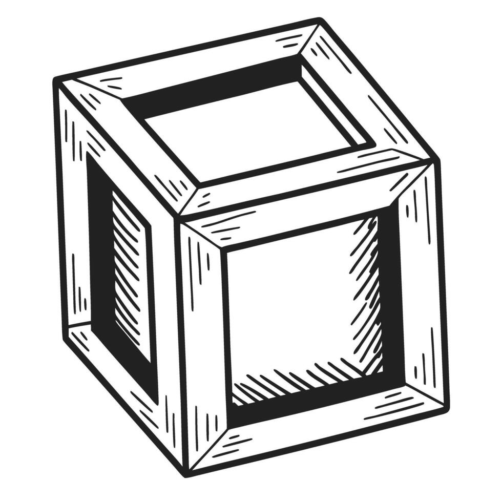 geometric optical illusion of impossible cube drawing vector