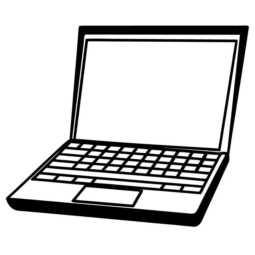 black and white laptop illustration simple, minimalist design for technology concepts and digital themes vector
