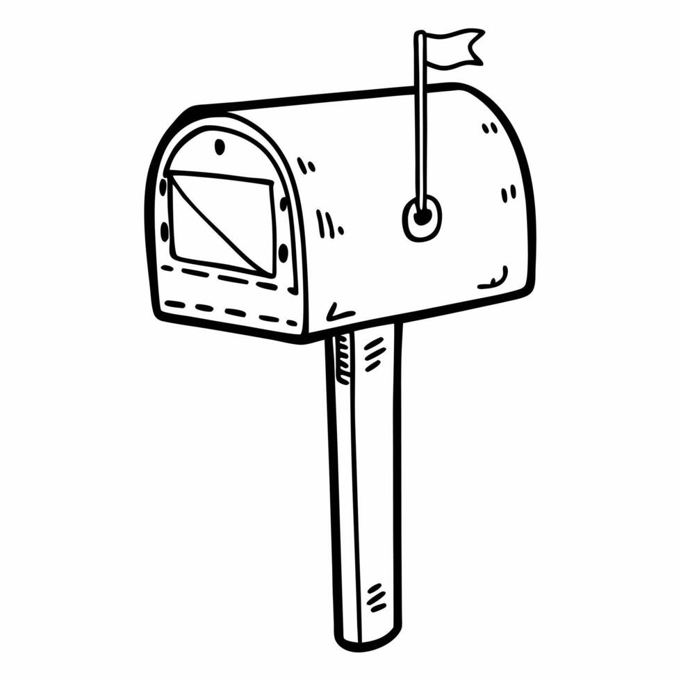 Hand drawn Illustration of a Vintage Mailbox with Raised Flag vector