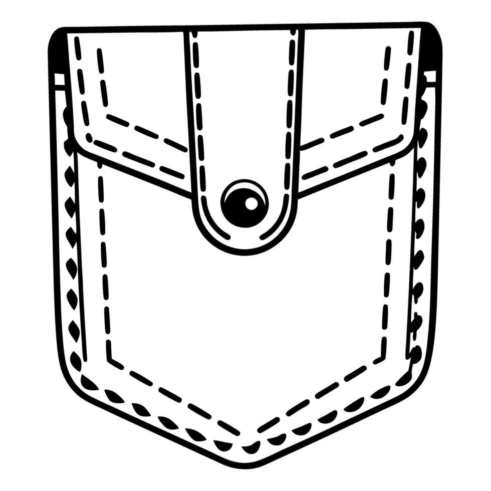 stylized pocket design with stitching detail minimalist black and white illustration of clothing accessory vector
