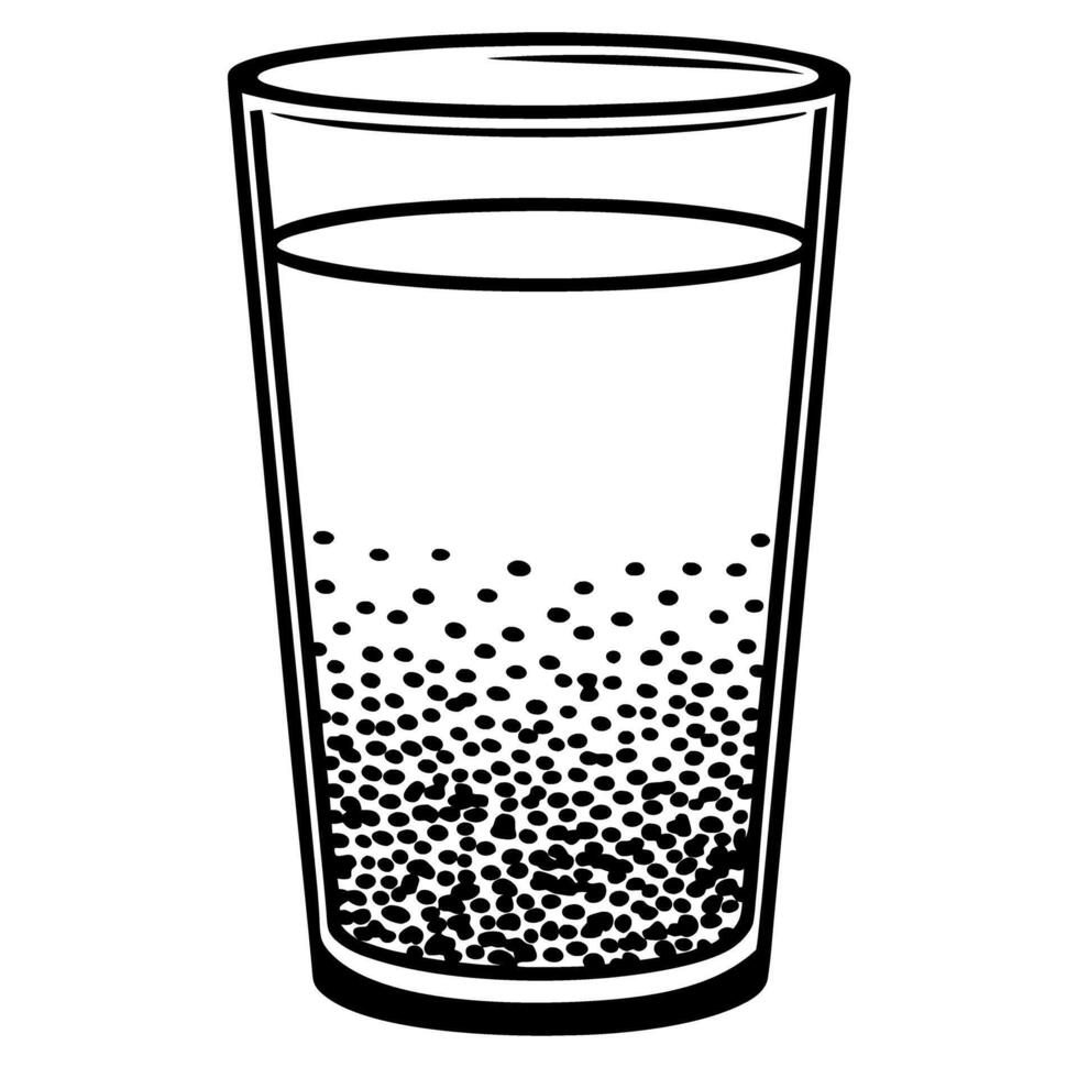 black and white illustration of a fizzing beverage in a glass, carbonated drink concept, bubbles rising vector
