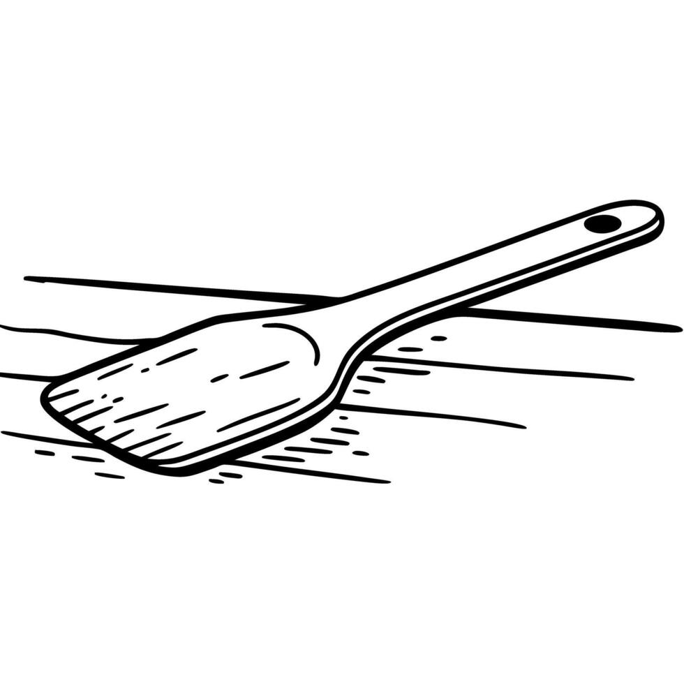 Wooden kitchen spatula sketch on rustic table, cooking and culinary utensil art vector