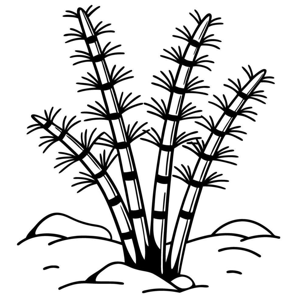 Stylized bamboo plant illustration, black and white line art asian nature theme, minimalist design vector