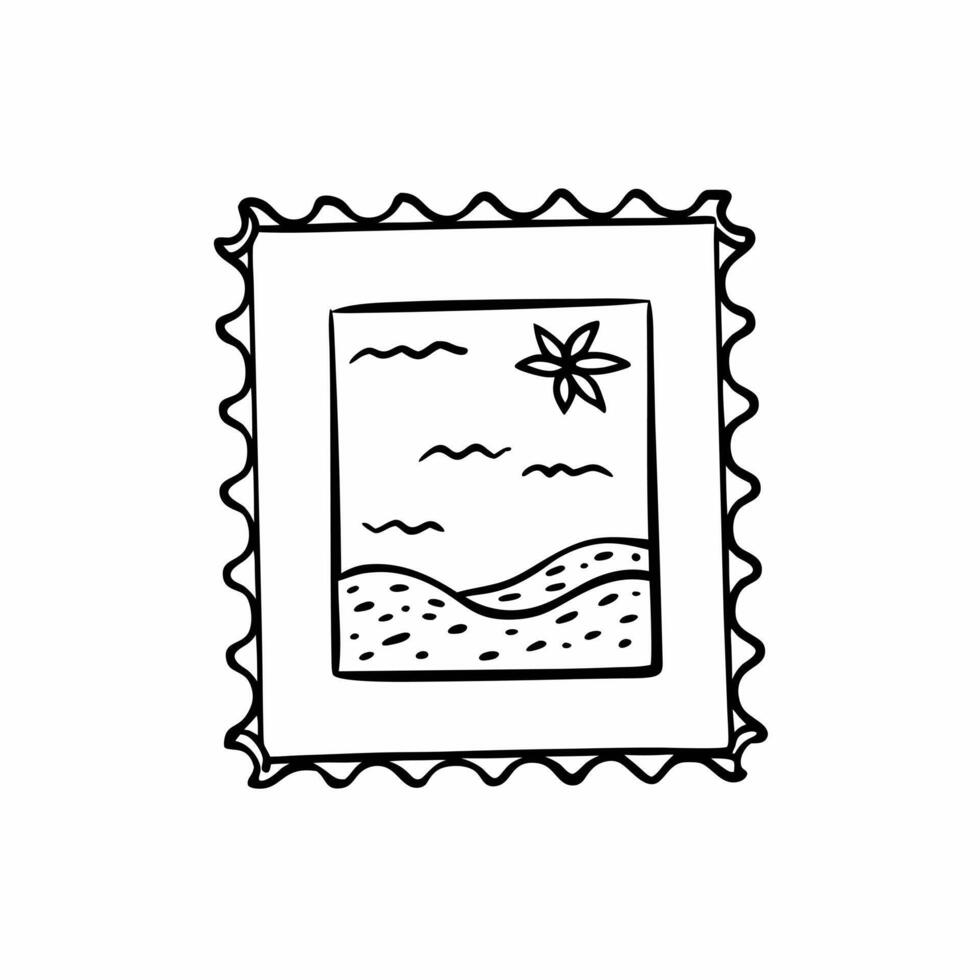Hand Drawn Postage Stamp with Nature Scene Illustration vector