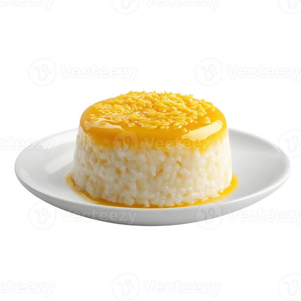 Isolated plate of Portuguese arroz with caramel topping served on white dish png